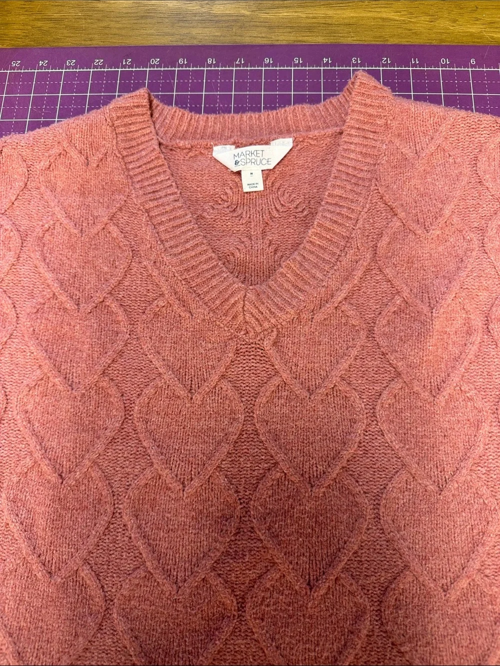 Cable-Knit V-Neck Sweater in Dusty Rose - Women stitch fix